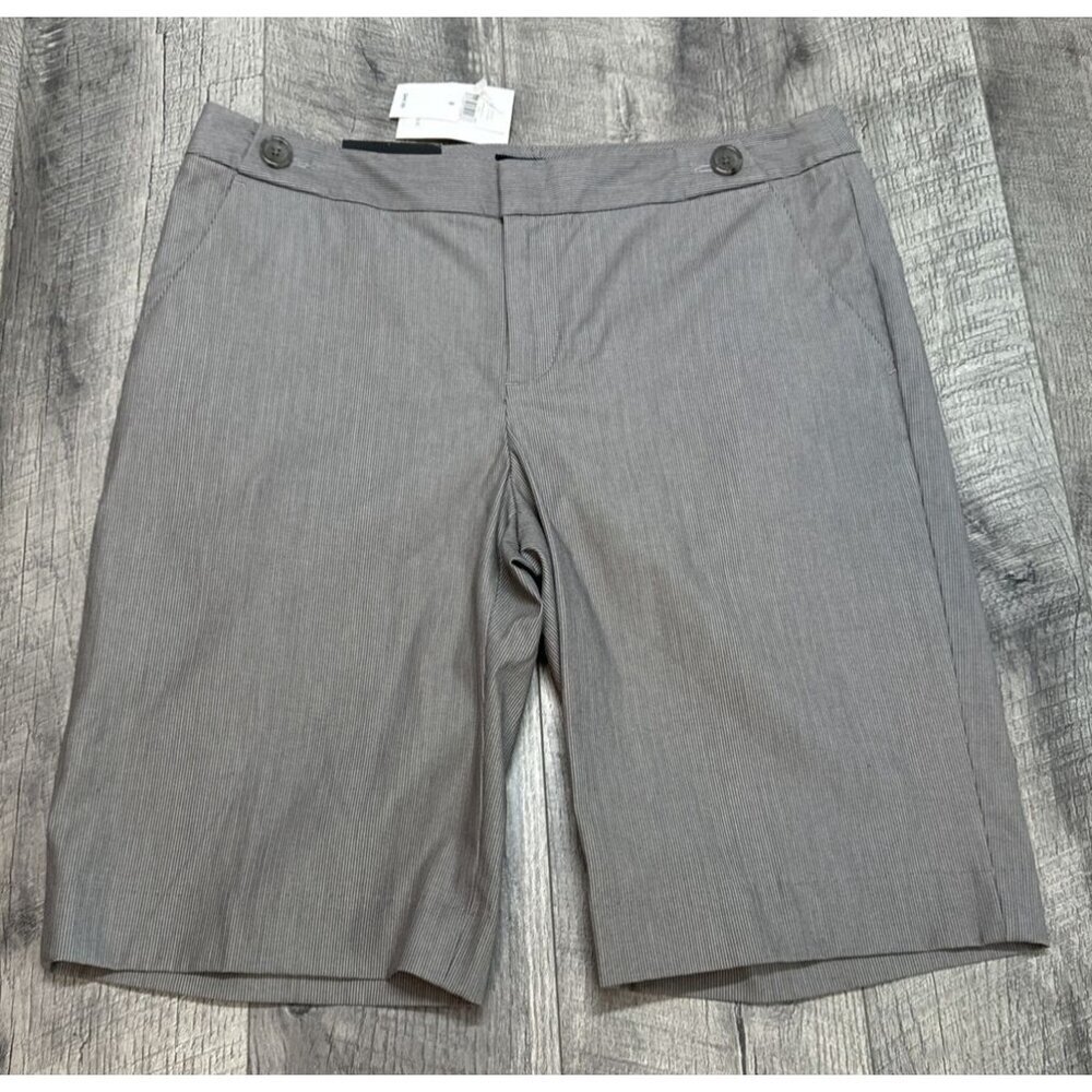 Banana Republic Shorts Women 8 Black Striped Stretch Chino Bermuda Pockets‎ NEW